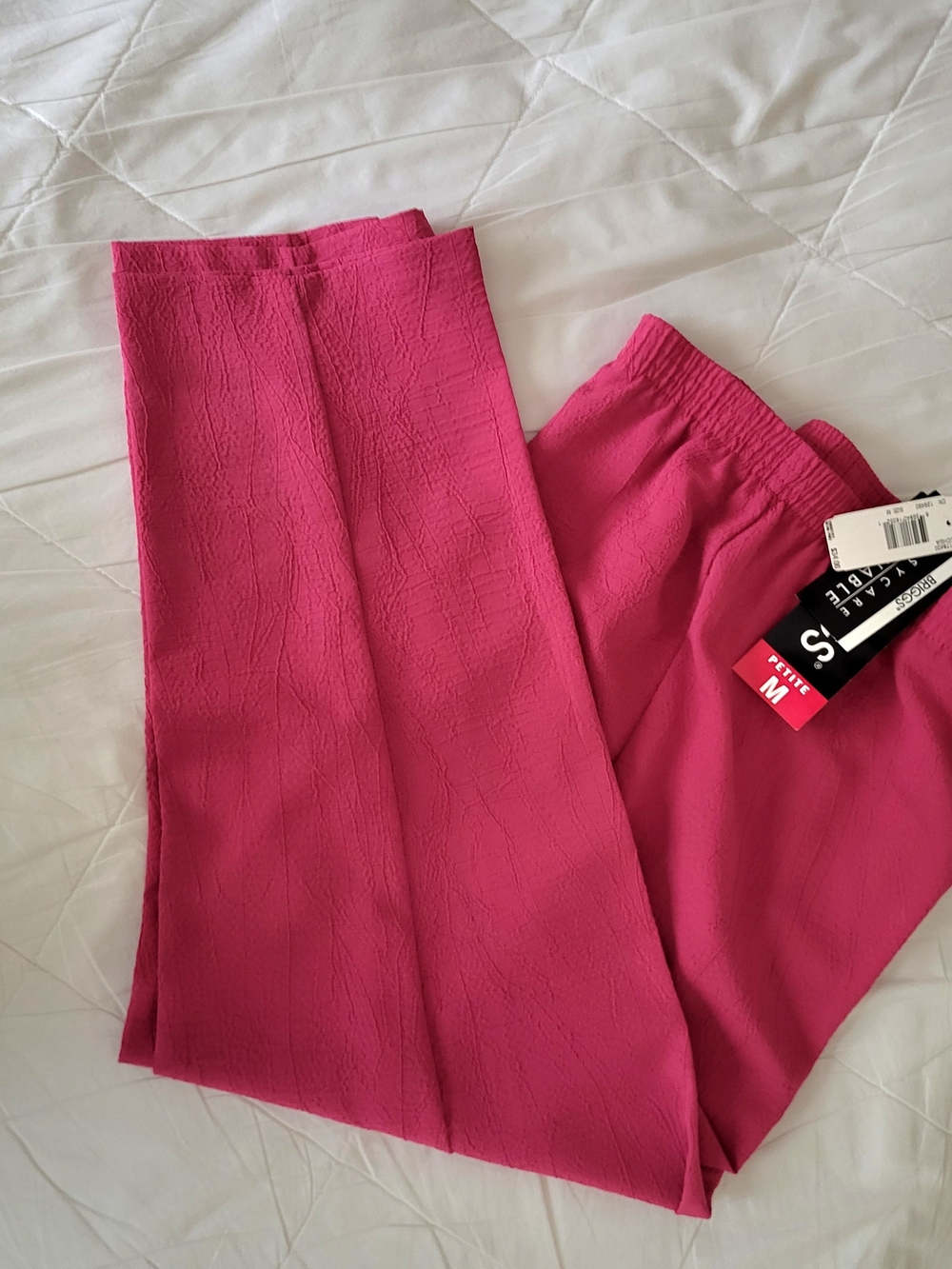 Briggs Petite Hot Pink Textured Wide-Leg Pants Elastic Waist Comfy Petite Med